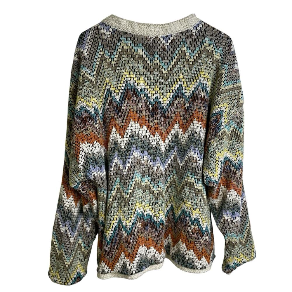 Vtg Allen Wah Colorful Sweater XL Mens Southwest Zig Zag Textured Knit Lined - Picture 2 of 12